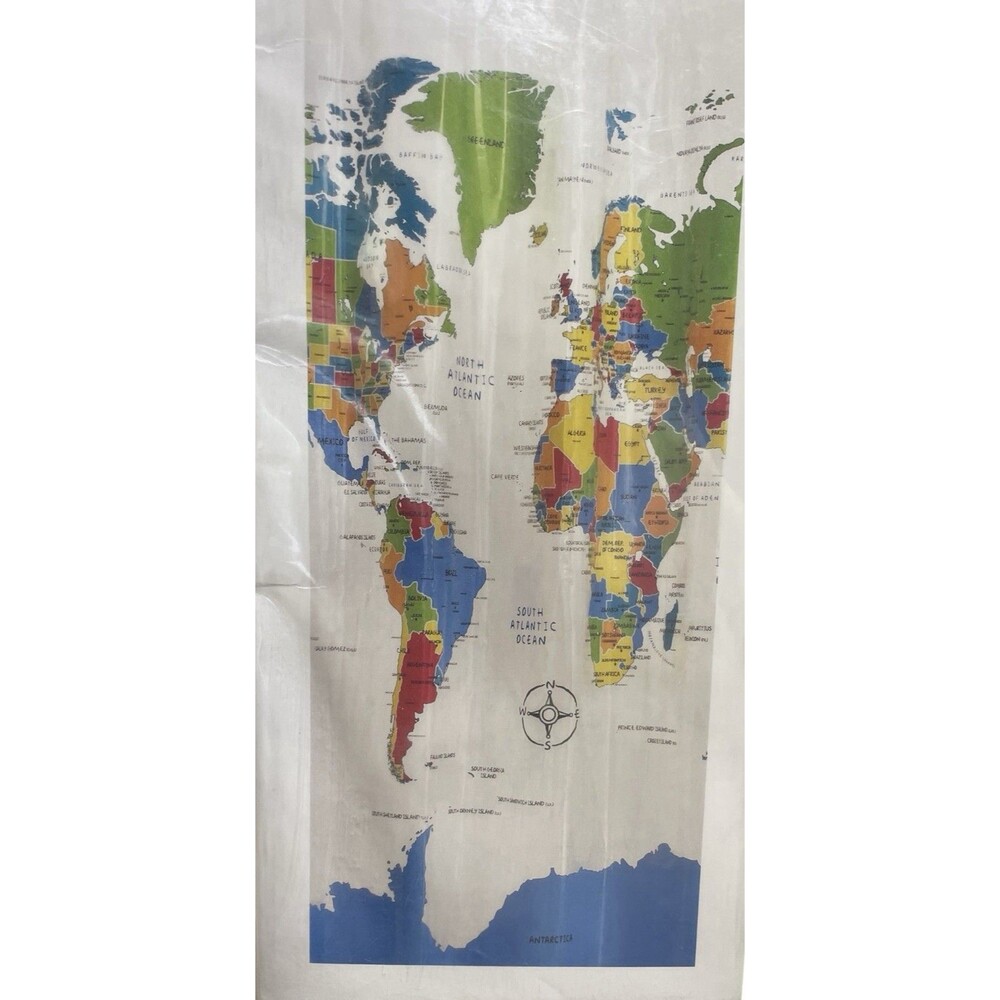 Saturday Knight The World Map Colorful Geography PEVA Shower Curtain 70x72 New